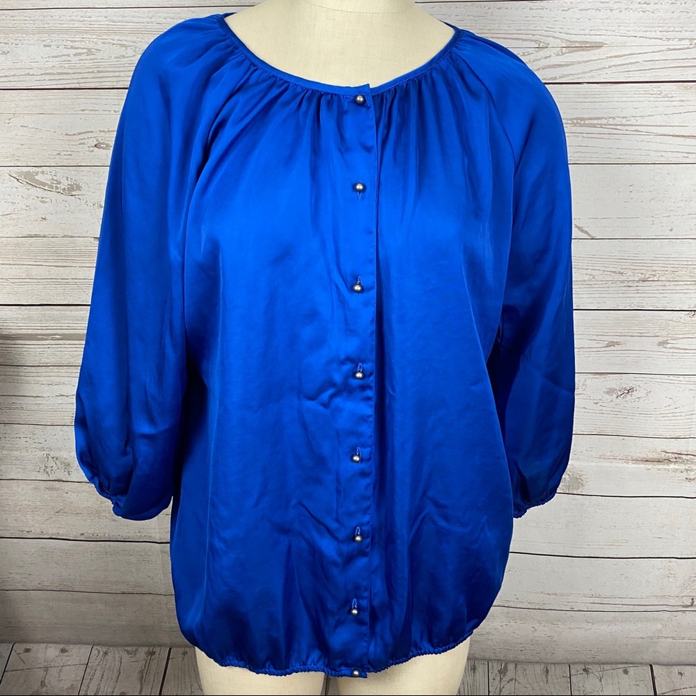 Chico’s Royal Blue Button-Up Peasant 3/4 Sleeve